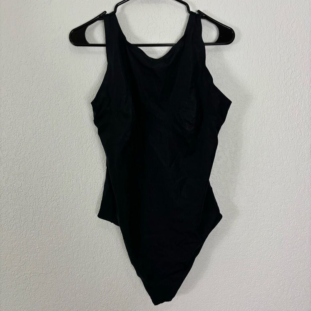Pinsy Black High Neckline Tank Top Thong Bodysuit 1X